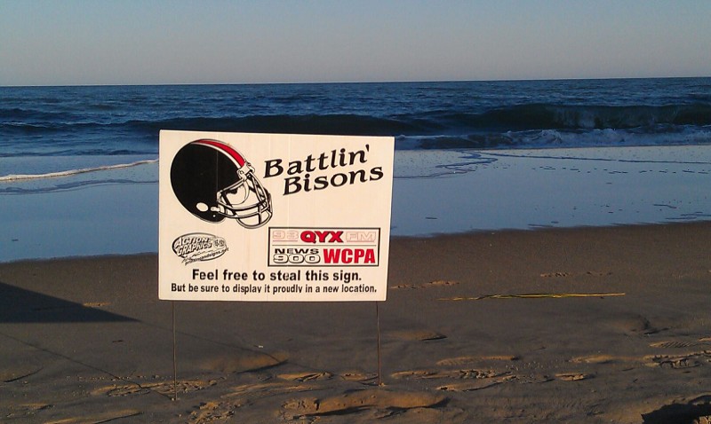 Battlin' Bison Sign on the beach at Virginia Beach, VA